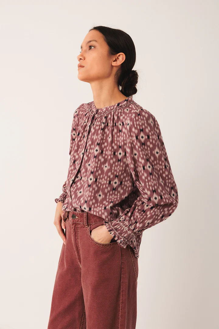 Camicia collo coreana ikat print - immagine 2