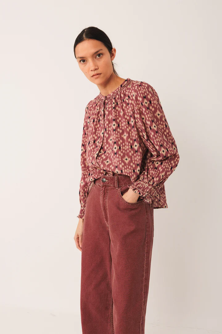 Camicia collo coreana ikat print - immagine 6